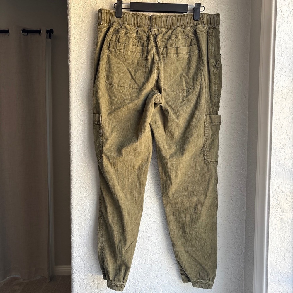 Women 10 Jogger Pant Olive Green Cotton Cargo Stretch Elastic Waist Neutral Boho - Picture 4 of 8